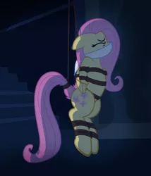 Size: 800x933 | Tagged: semi-grimdark, suggestive, artist:radiantrealm, derpibooru import, fluttershy, arm behind back, armbinder, bondage, bound wings, cloth gag, eyes closed, femsub, fluttersub, gag, image, imminent rape, imminent sex, jpeg, rope, rope bondage, show accurate, show accurate porn, submissive, surprisingly clean comments, this will end in tears, tied up