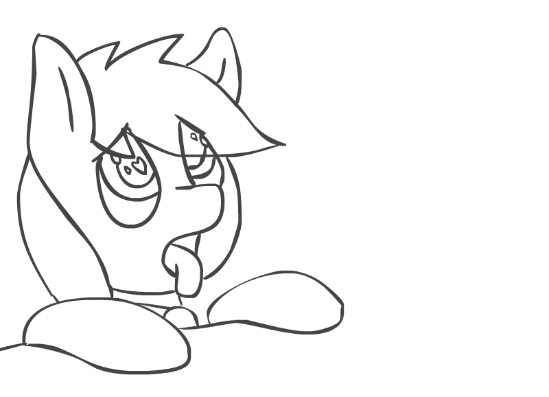 Size: 800x578 | Tagged: safe, artist:monanniverse, derpibooru import, oc, oc:aryanne, unofficial characters only, begging, black and white, bust, grayscale, heart eyes, looking up, monochrome, pet, portrait, simple background, sketch, solo, table, thirsty, tongue out, white background, wingding eyes