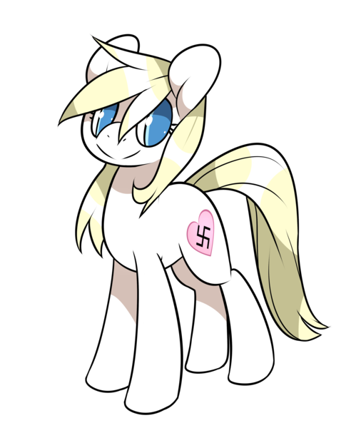 Size: 3392x4136 | Tagged: safe, artist:kilo, derpibooru import, oc, oc:aryanne, unofficial characters only, earth pony, pony, aryan pony, aryanbetes, blonde, cute, female, happy, heart, nazi, smiling, solo, standing, swastika