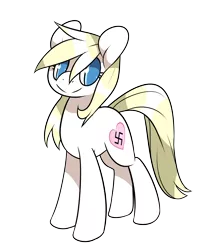 Size: 3392x4136 | Tagged: safe, artist:kilo, derpibooru import, oc, oc:aryanne, unofficial characters only, earth pony, pony, aryan pony, aryanbetes, blonde, cute, female, happy, heart, nazi, smiling, solo, standing, swastika