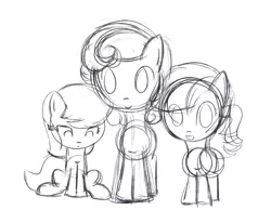 Size: 965x749 | Tagged: artist:why485, ask, ask the flower trio, daisy, filly, flower trio, flower wishes, lily, lily valley, monochrome, roseluck, safe, sketch, tumblr, younger
