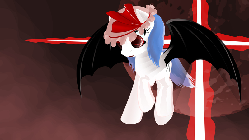 Size: 1920x1080 | Tagged: safe, artist:daisy, derpibooru import, bat pony, vampire, bat wings, female, remilia scarlet, solo, touhou