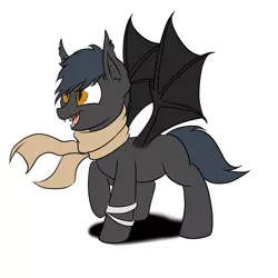 Size: 894x894 | Tagged: safe, artist:slouping, derpibooru import, oc, oc:cartouche, unofficial characters only, bat pony, pony, fallout equestria, blank flank, clothes, colt, happy, male, scarf, smiling