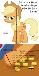 Size: 470x909 | Tagged: analysis, applejack, bits, derpibooru import, math, money, safe, scale, text, they did the math