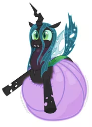 Size: 1058x1456 | Tagged: alternate universe, artist:adlaz, belly, changeling overfeeding, derpibooru import, fetish, glowing belly, imminent vomiting, implied princess cadance, implied shining armor, inflation, puffy cheeks, queen chrysalis, scrunchy face, simple background, suggestive, throat bulge, vore