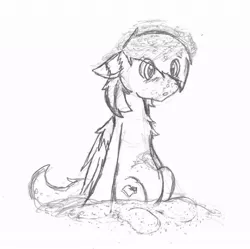 Size: 960x957 | Tagged: safe, artist:typhysoru, derpibooru import, oc, oc:etchasketch, unofficial characters only, monochrome, sitting