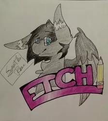 Size: 858x960 | Tagged: artist:admiralcutiepie, derpibooru import, logo, oc, oc:etchasketch, safe, traditional art, unofficial characters only