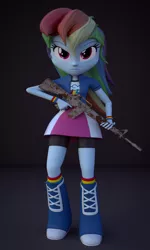 Size: 1440x2400 | Tagged: safe, artist:3d thread, artist:creatorofpony, derpibooru import, rainbow dash, equestria girls, /mlp/, 3d, 3d model, assault rifle, blender, boots, clothes, compression shorts, gun, looking at you, m16, rifle, shirt, skirt, solo, thousand yard stare, weapon, wristband