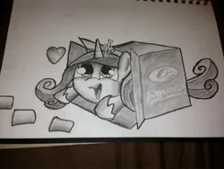 Size: 3264x2448 | Tagged: safe, artist:lethal-doorknob, derpibooru import, princess cadance, pony, box, filly, pony in a box, solo, traditional art