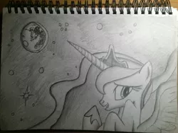 Size: 3264x2448 | Tagged: artist:lethal-doorknob, derpibooru import, monochrome, moon, princess luna, safe, solo, traditional art