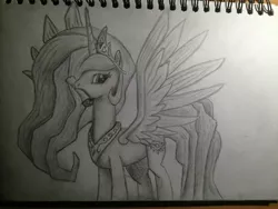 Size: 3264x2448 | Tagged: safe, artist:lethal-doorknob, derpibooru import, princess celestia, mouth hold, scroll, solo, traditional art