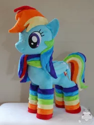 Size: 3176x4240 | Tagged: artist:janellesplushies, clothes, derpibooru import, irl, photo, plushie, rainbow dash, rainbow socks, safe, socks, solo, striped socks