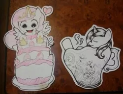 Size: 418x321 | Tagged: artist:patterndream, cake, cewestia, cutouts, derpibooru import, filly, princess celestia, princess luna, safe, sister, tea, teacup