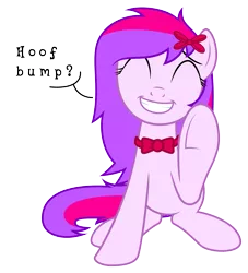 Size: 6000x6597 | Tagged: safe, artist:bobsicle0, derpibooru import, oc, oc:silent song, unofficial characters only, absurd resolution, bowtie, cute, eyes closed, grin, hoofbump, simple background, sitting, smiling, solo, transparent background, underhoof