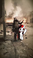 Size: 576x1024 | Tagged: civil war, derpibooru import, fire, gun, human, irl, islamic state, jihad, oc, oc:blackjack, photo, ponies in real life, red eyes, safe, selfie, syria, syrian civil war, unofficial characters only