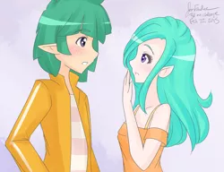 Size: 1000x767 | Tagged: 30 minute art challenge, artist:jonfawkes, derpibooru import, elf ears, g3, human, humanized, safe, snails