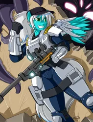 Size: 1280x1686 | Tagged: anthro, anthro oc, armor, artist:shonuff44, commission, derpibooru import, gun, oc, oc:frosty winds, semi-grimdark, tentacles, unofficial characters only, xcom: enemy unknown