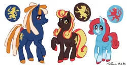 Size: 900x468 | Tagged: artist:taritoons, belgium, benelux, derpibooru import, luxembourg, nation ponies, netherlands, oc, oc:golden praline, oc:lioneigh, oc:lynxee, safe, unofficial characters only, watermark