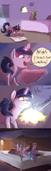 Size: 1280x4260 | Tagged: safe, artist:imsokyo, derpibooru import, princess celestia, spike, twilight sparkle, alicorn, dragon, unicorn, daily life of spike, alternate hairstyle, baby spike, book, chest fluff, comic, cute, dialogue, female, fire, hiccups, legs in air, levitation, magic, majestic as fuck, male, mama twilight, mare, on back, open mouth, ponytail, royal guard, spikabetes, stallion, telekinesis, unicorn twilight