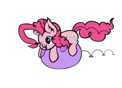 Size: 1100x800 | Tagged: safe, artist:yooyfull, derpibooru import, pinkie pie, earth pony, pony, balloon, balloon sitting, bouncing, one eye closed, solo, tongue out, wink