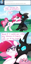 Size: 700x1407 | Tagged: safe, artist:peachiekeenie, derpibooru import, plumsweet, oc, oc:doppel, changeling, pig, ask plumsweet, ask, comic, tumblr