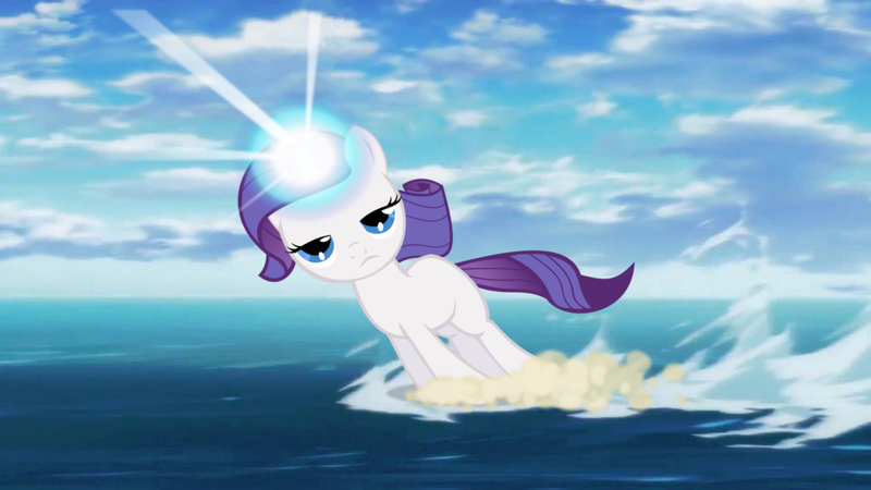 Size: 1024x576 | Tagged: safe, artist:binaryninj4, derpibooru import, rarity, cloud, cloudy, female, filly, filly rarity, magic, rariquest, solo, water, younger