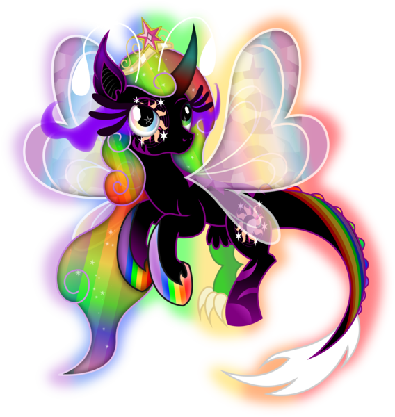 Size: 3000x3171 | Tagged: artist:theshadowstone, big crown thingy, curved horn, dead source, derpibooru import, donut steel, draconequus, draconequus oc, ethereal mane, horseshoes, jewelry, joke oc, leonine tail, mary sue, oc, oc:princess changeling rainbow magic pants, original species, regalia, safe, simple background, solo, sombra eyes, transparent background, unofficial characters only, vector