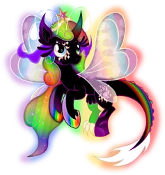 Size: 3000x3171 | Tagged: artist:theshadowstone, big crown thingy, curved horn, dead source, derpibooru import, donut steel, draconequus, draconequus oc, ethereal mane, horseshoes, jewelry, joke oc, leonine tail, mary sue, oc, oc:princess changeling rainbow magic pants, original species, regalia, safe, simple background, solo, sombra eyes, transparent background, unofficial characters only, vector