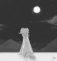 Size: 1775x1888 | Tagged: artist:ponykai, derpibooru import, looking up, moon, moonlight, mountain, night, oc, safe, scenery, sitting, sky, solo, unofficial characters only