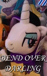 Size: 548x886 | Tagged: :3, applejack, artist:onlyfactory, bedroom eyes, bend over, bootleg, darling, derpibooru import, irl, photo, plushie, rarity, smiling, suggestive