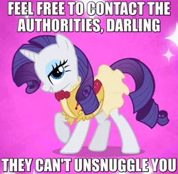 Size: 615x600 | Tagged: bedroom eyes, call the cops, caption, clothes, cropped, darling, derpibooru import, dress, edit, edited screencap, hape, hug, image macro, imma snuggle you, raised hoof, rarity, safe, screencap, snuggling, solo, sweet and elite