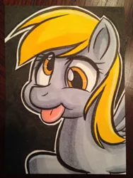 Size: 1024x1365 | Tagged: safe, artist:joshuadraws, derpibooru import, derpy hooves, pegasus, pony, female, mare, solo, tongue out, traditional art