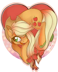 Size: 1024x1271 | Tagged: applejack, artist:sofilut, derpibooru import, hair bow, heart, safe, simple background, solo, transparent background