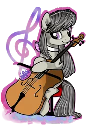 Size: 1024x1434 | Tagged: artist:sofilut, cello, chair, derpibooru import, musical instrument, octavia melody, safe, simple background, sitting, smiling, solo, transparent background