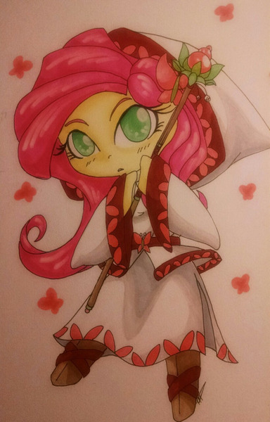 Size: 518x810 | Tagged: artist:goosebumps-fan57, derpibooru import, fluttershy, safe, solo, traditional art, white mage