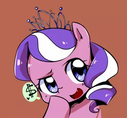 Size: 1098x1020 | Tagged: safe, artist:moka, derpibooru import, diamond tiara, earth pony, pony, $, female, filly, simple background, solo