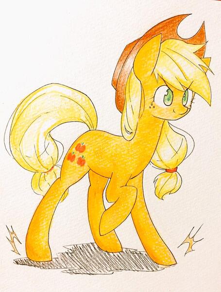 Size: 776x1024 | Tagged: applejack, artist:yukimaki, derpibooru import, safe, solo, traditional art