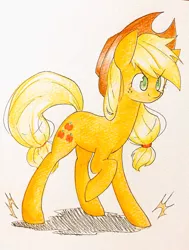 Size: 776x1024 | Tagged: applejack, artist:yukimaki, derpibooru import, safe, solo, traditional art