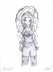 Size: 1024x1408 | Tagged: safe, artist:ihamza995, derpibooru import, adagio dazzle, equestria girls, monochrome, solo, traditional art