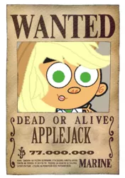 Size: 597x848 | Tagged: safe, derpibooru import, applejack, equestria girls, a.j., crossover, one piece, pun, the fairly oddparents, vinsmoke sanji, wanted, wanted poster, wat