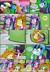 Size: 1024x1483 | Tagged: safe, artist:queentigrel, derpibooru import, adagio dazzle, aria blaze, sonata dusk, equestria girls, cleavage, comic, dazzle-eds, ed edd n eddy, female, one + one = ed, parody, reference, the dazzlings