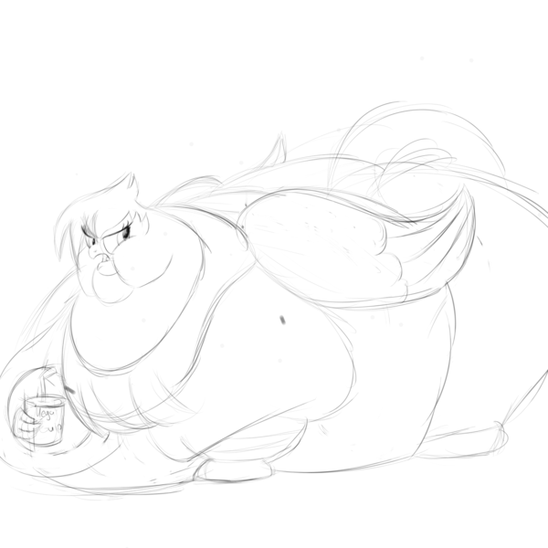 Size: 1500x1500 | Tagged: questionable, artist:astr0zone, derpibooru import, gilda, gryphon, blob, fat, gildough, monochrome, morbidly obese, obese, solo