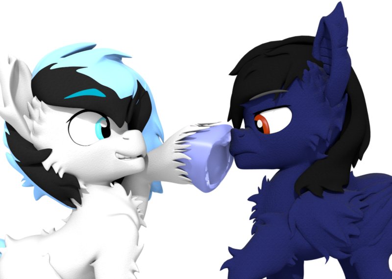 Size: 1024x730 | Tagged: safe, artist:sherfur, derpibooru import, oc, oc:blue flame, oc:deathspank, unofficial characters only, earth pony, pegasus, pony, 3d, boop, unshorn fetlocks