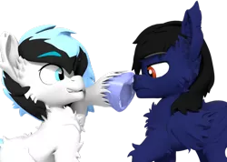 Size: 1024x730 | Tagged: safe, artist:sherfur, derpibooru import, oc, oc:blue flame, oc:deathspank, unofficial characters only, earth pony, pegasus, pony, 3d, boop, unshorn fetlocks