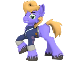 Size: 1024x867 | Tagged: safe, artist:sherfur, derpibooru import, oc, oc:kings folly, unofficial characters only, earth pony, pony, fallout equestria, 3d, clothes, jumpsuit, solo, unshorn fetlocks, vault suit