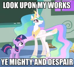 Size: 650x583 | Tagged: derpibooru import, image macro, meme, ozymandias, percy bysshe shelley, princess celestia, safe, screencap, twilight sparkle