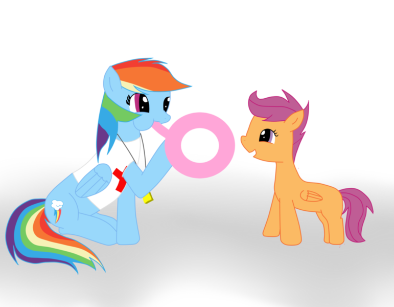 Size: 1013x788 | Tagged: artist:raikuraikaze-chan, backwards cutie mark, blowing, derpibooru import, floaty, inflation, inner tube, lifeguard, puffy cheeks, rainblow dash, rainbow dash, rainbow dashs coaching whistle, safe, scootaloo, whistle, whistle necklace