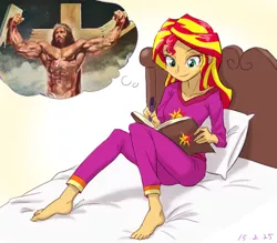 Size: 800x700 | Tagged: safe, artist:ta-na edits, derpibooru import, sunset shimmer, equestria girls, christian sunset shimmer, christianity, exploitable meme, heresy, jesus christ, meme, religion, religious headcanon, solo, sunset's daydream