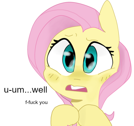 Size: 516x487 | Tagged: safe, artist:meowing-ghost, derpibooru import, fluttershy, bananahush, cute, fuck you, image macro, meme, reaction image, simple background, solo, vulgar, white background