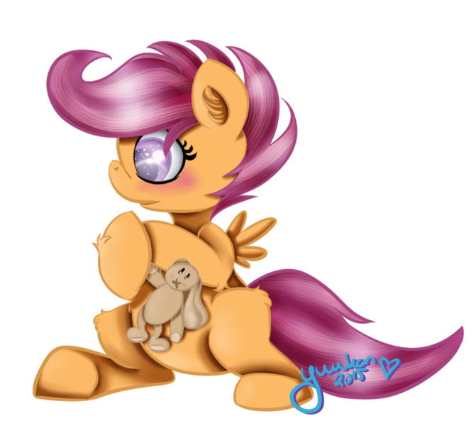 Size: 1024x915 | Tagged: artist:yuukon, derpibooru import, plushie, safe, scootaloo, simple background, solo, transparent background